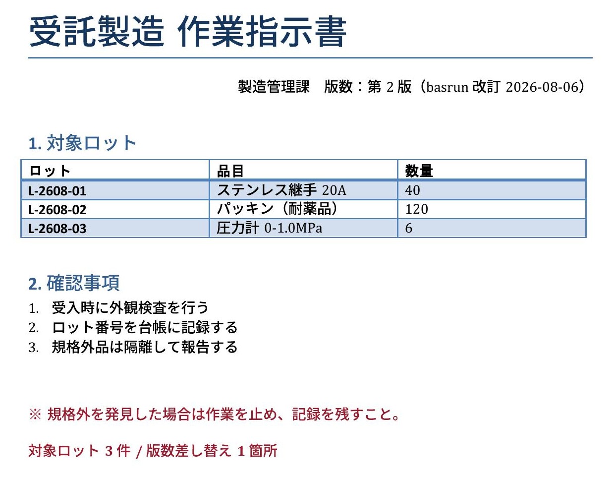 basrun が版数を差し替えた作業指示書